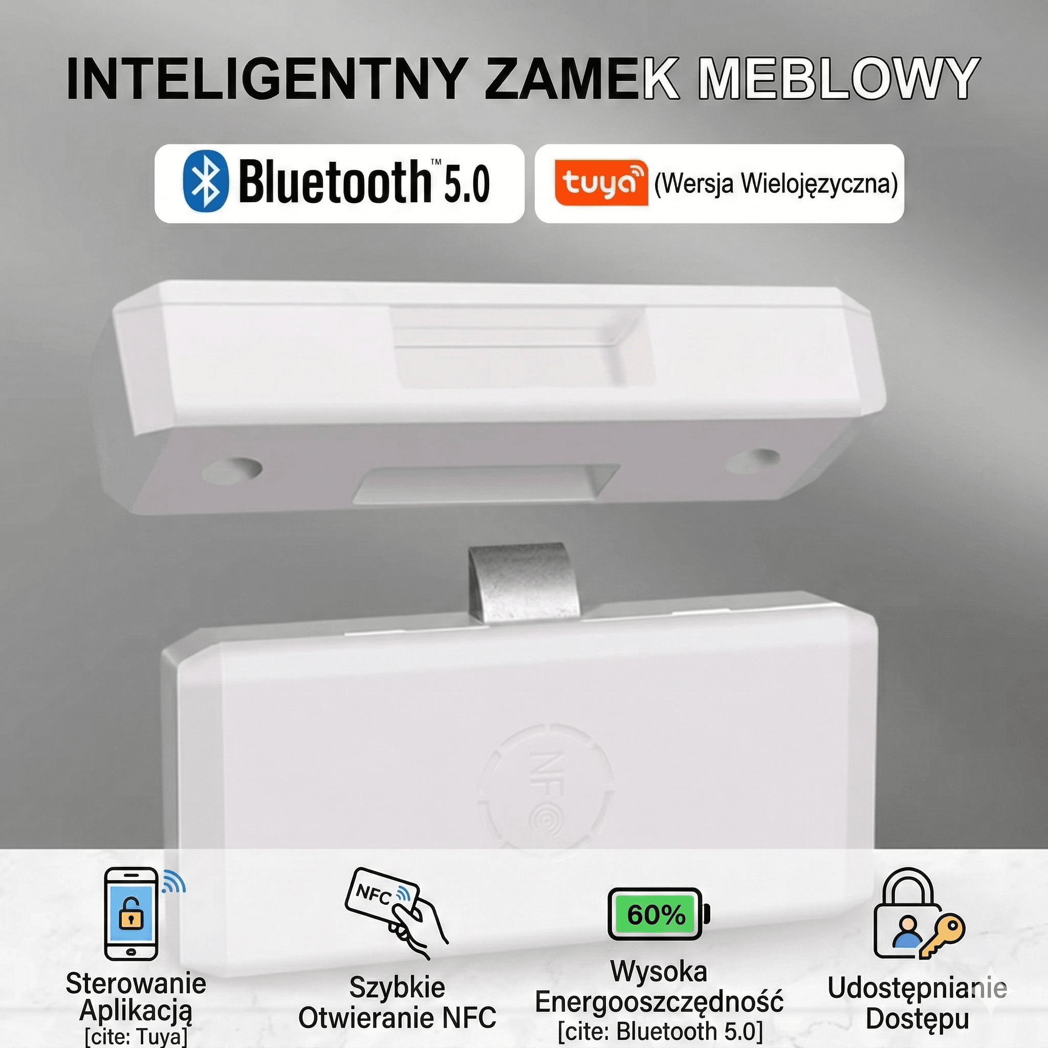 Inteligentny zamek do szuflad Tuya – Bluetooth 5.0, karta EM, NFC | Bez wiercenia